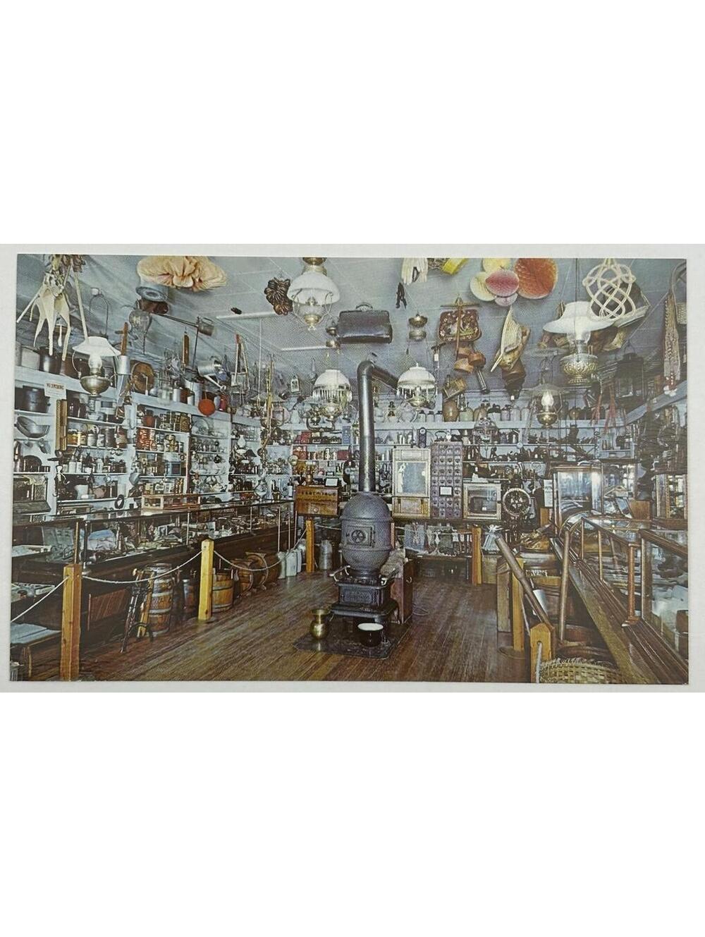 Vintage Pioneer Village Minden NE Old General Store Interior Chrome Postcard E-8
